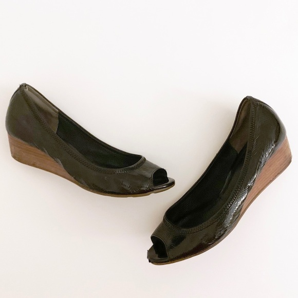 Cole Haan Shoes - Cole Haan Open-Toe Patent Leather Wedge + NIKE™️